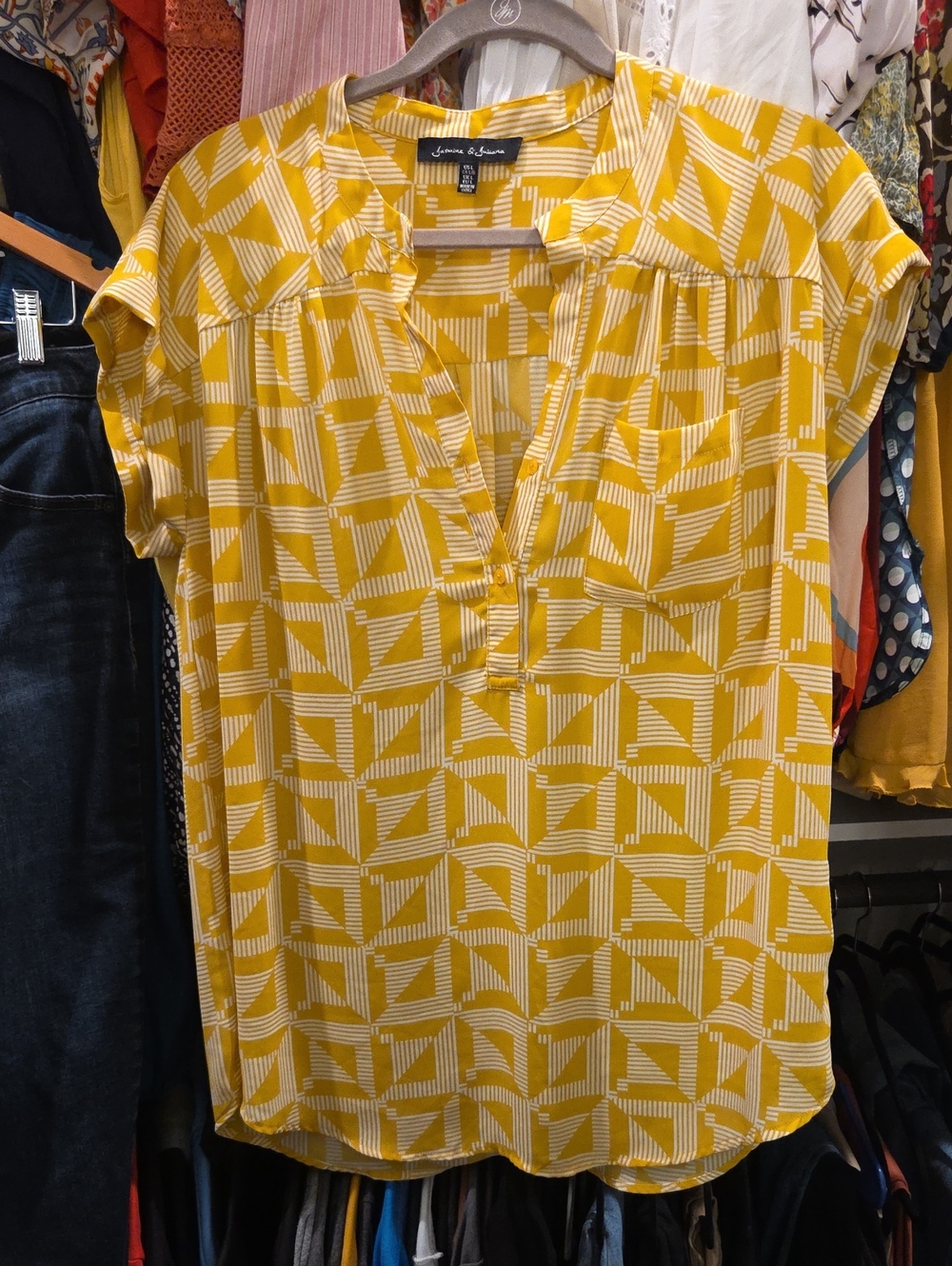 Yellow Geometric Short-Sleeve Blouse
